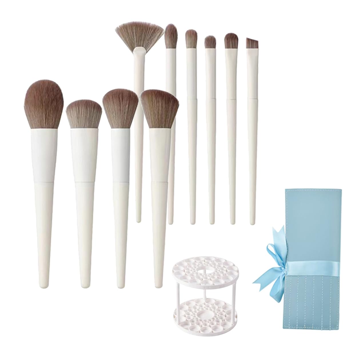 

ALLEVG Макіяж Біле Преміальне Волокно Підходить для Початківців та Чутливої Шкіри Преміальне Волокно Косметичка в Подарунок Входять Пензлі, Набір з 10 Штук, Пензлі,