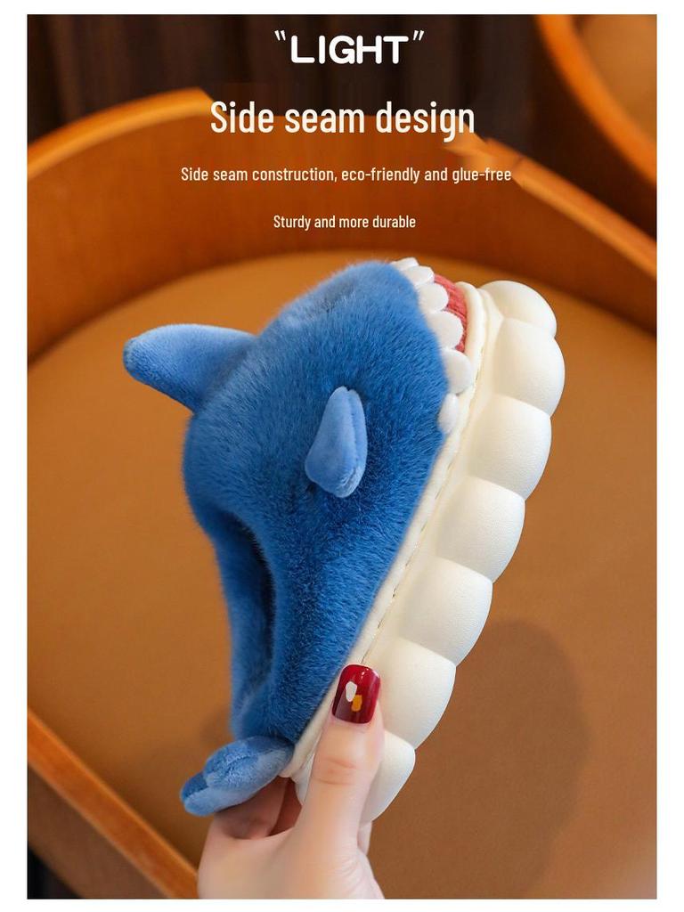 Children's Waterproof Shark Slippers – Non-Slip, Fur-Lined for Boys, Perfect for Autumn and Winter Indoors