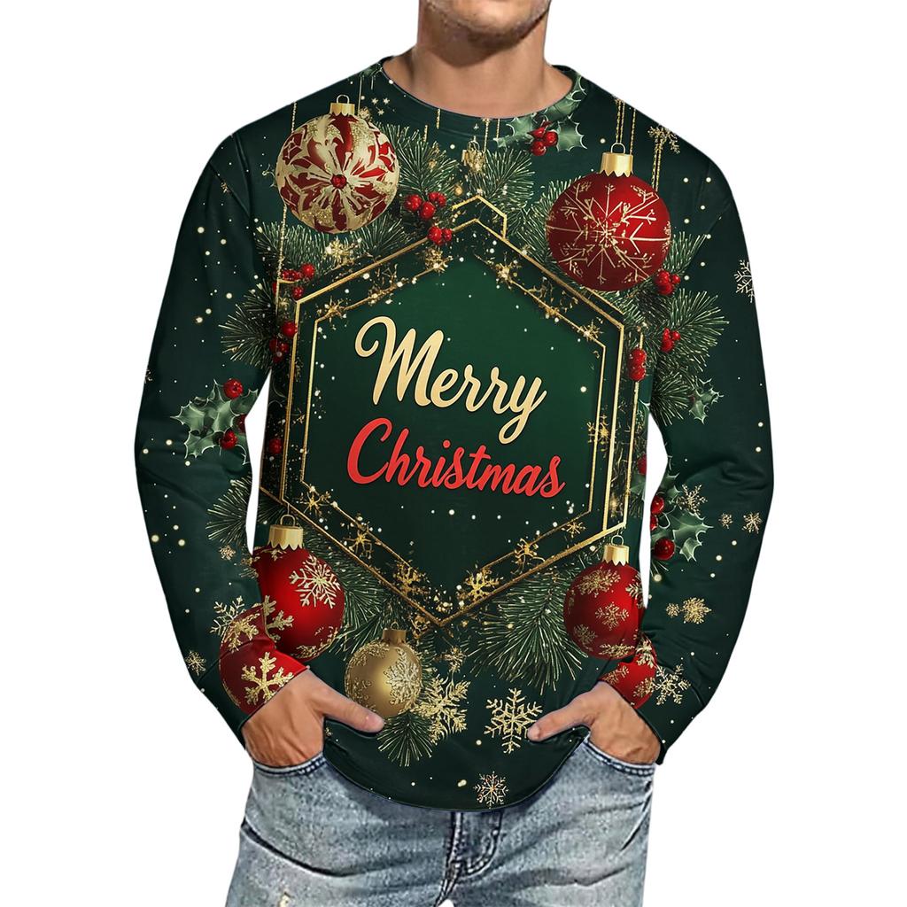 Men's Christmas Printed Imitation Cotton Long-sleeved Shirt