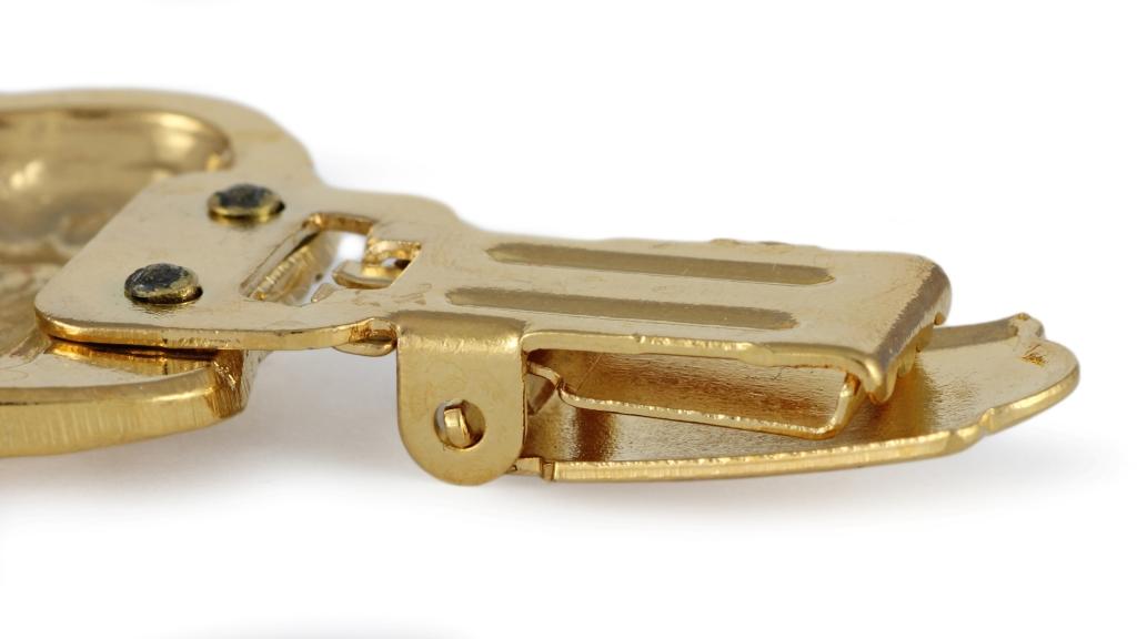 Bulldog, English Bulldog, British Bulldog – Brooch with a clip, gold-plated holder for a race number | Art-Dog