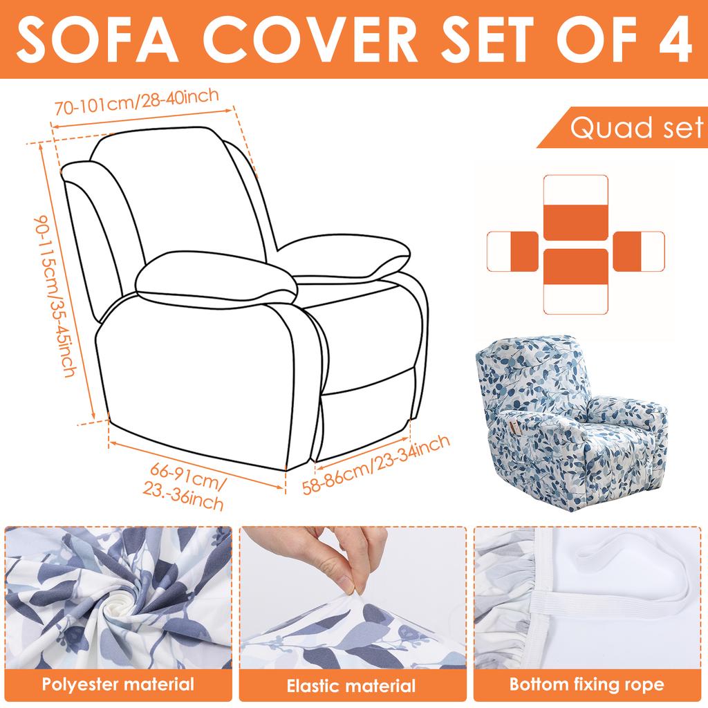4Pcs/Set Recliner Sofa Cover Stretch Spandex Couch Slipcovers with Pocket Single Reclining Slipcover Non Slip Armchair Cover
