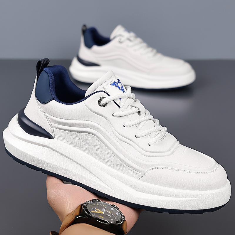 Men's Style Casual Leather Shoes Men's Versatile Fashion Trendy Shoes Platform White Shoes Men's 2025 Trend Board Shoes