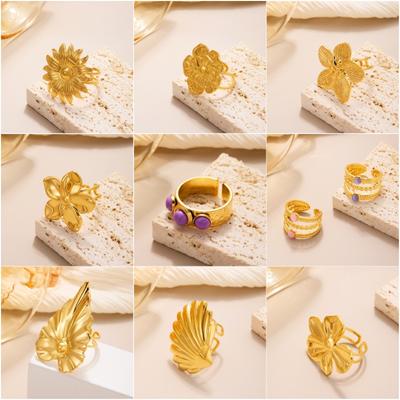 European and American Flower Opening Titanium Steel Ring Women's Gold-plated High-end Index Finger Ring Colorful Versatile Ring Jewelry Gift