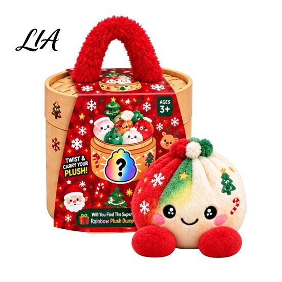 Cartoon Steamed Bun Plushie Christmas Plush Dumpling Toy with Steamer, Stress Relief Stuffed Decoration Squeeze Toy, for Holiday Steamer