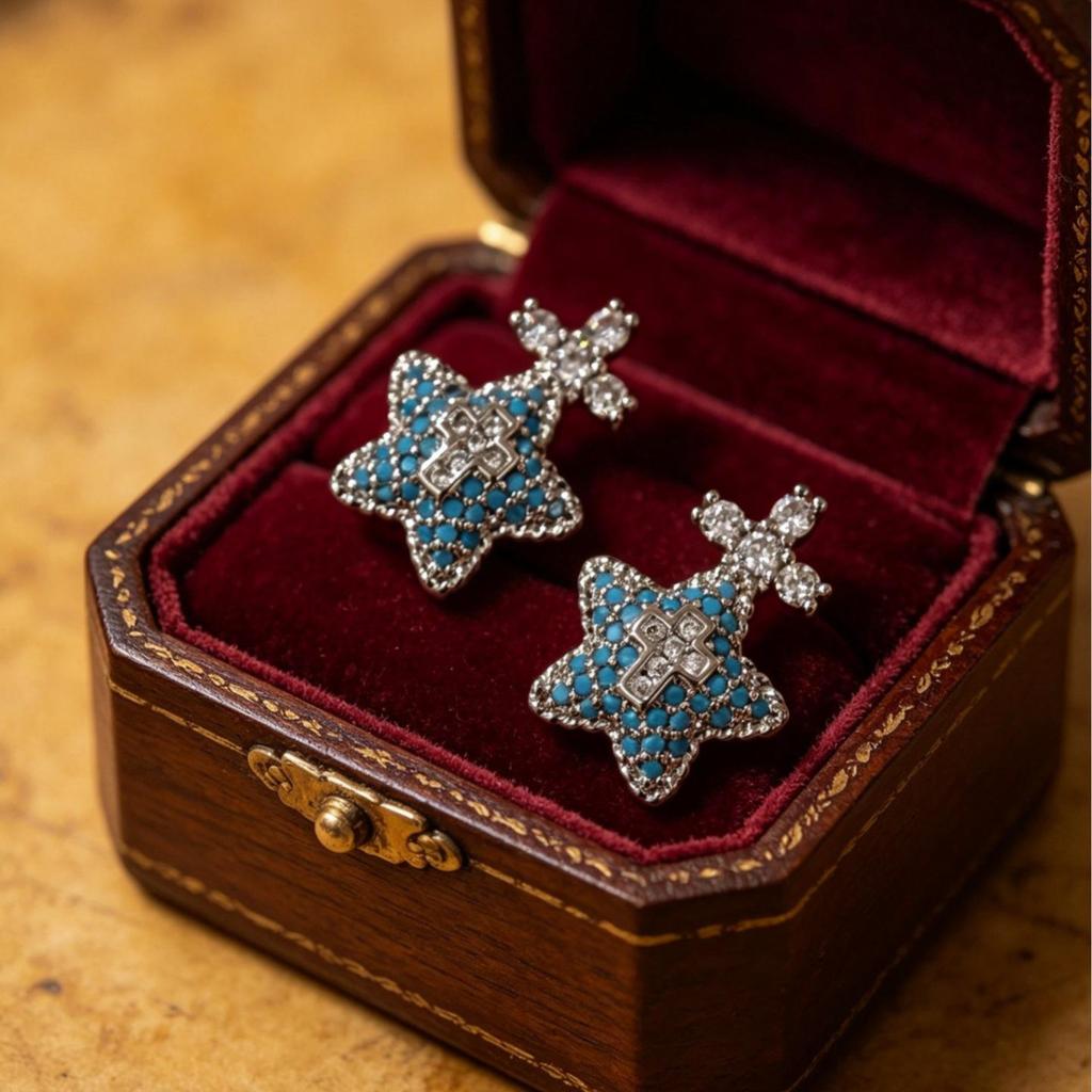 Orecchini a Fiocco in Vetro Blu Vintage - Ornamento dal Design Retrò