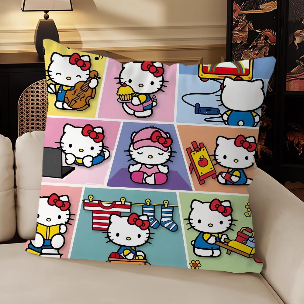 H-Hello K-Kittys Cute Pillow Case Sofa Living Room Bedroom Headboard Backrest Cushion Square Cushion Nap Time