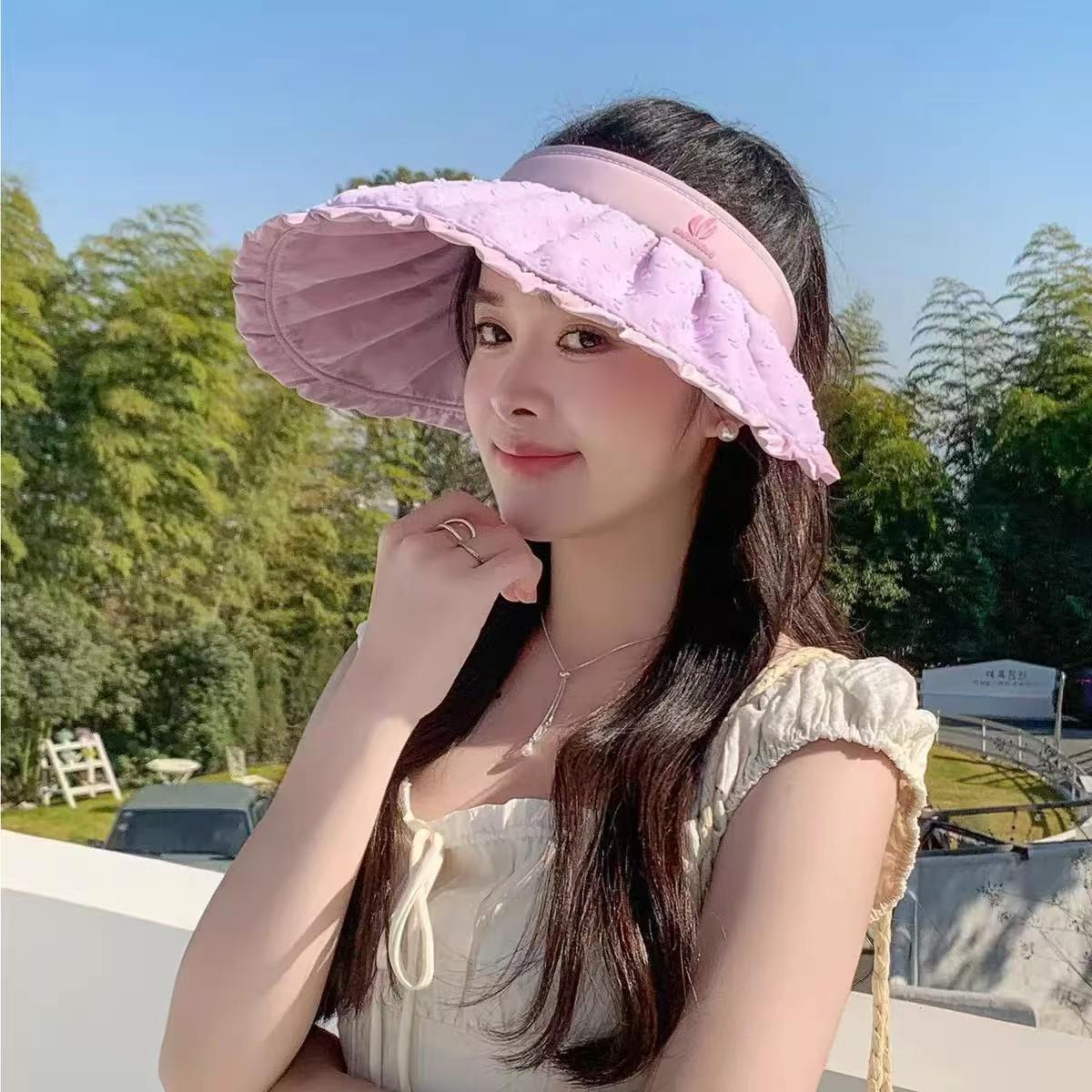 Korean Style Wide Brim Sun Protection Hat - Fashionable UV Shell Design for Smaller Face Look Adjustable розовый