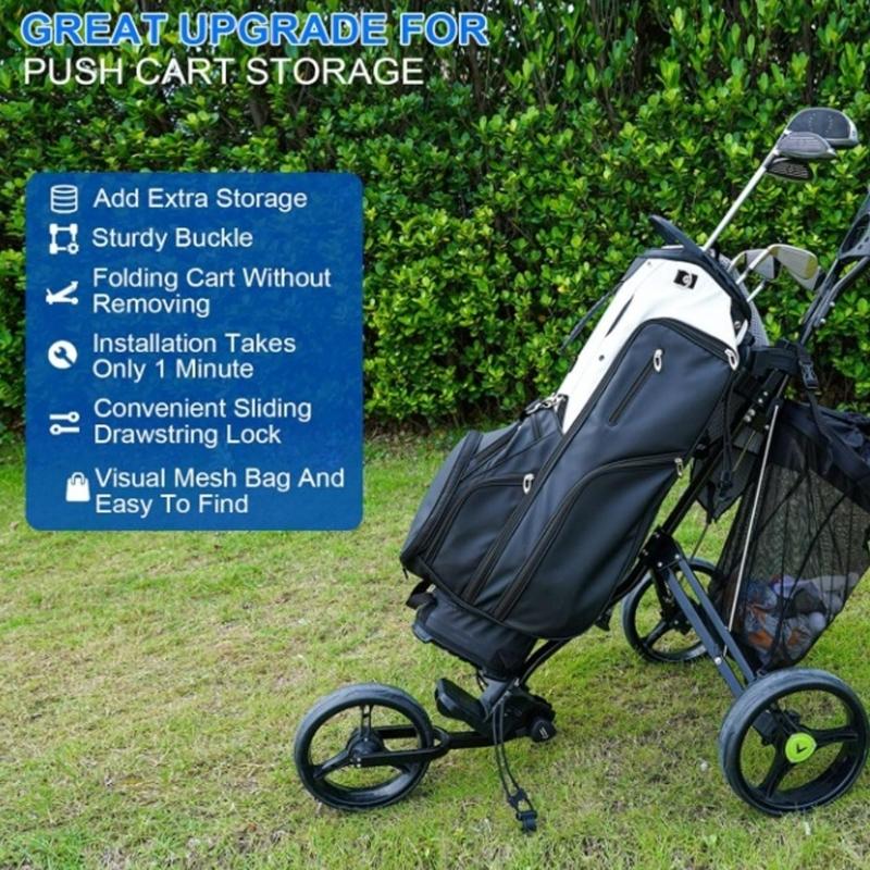 Convenient Golf Cart Organiser Bag Secure Buckles Breathable Mesh and Oxfords Fabric with Drawstring Closure