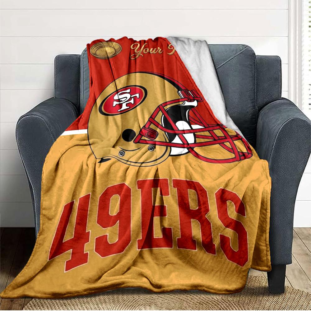 Name Custom San Francisco 49ers Print Flannel Blanket High Quality Warm Comfortable Cover for All Seasons Perfect for Gifts Home Decor