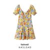 2025 Spring Women's European & American Style Tie-Front Short Sleeve Printed Dress