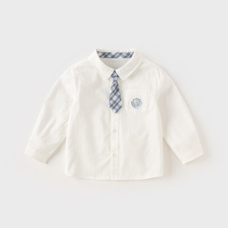 David Bella Boys  Pure Cotton Shirt 2026 Spring New Style Children s Gentleman Style White Shirt for Older Children Academy Style White [Ready Stock] 120