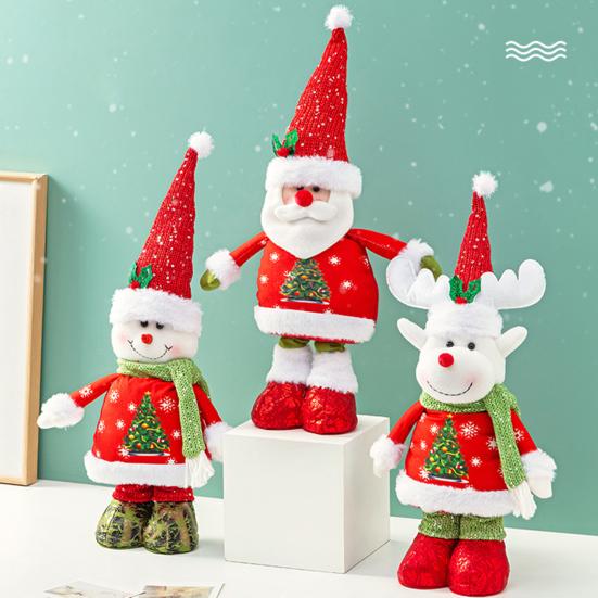 Christmas Doll Decoration Retractable Long Legs Plush Santa/Snowman/Reindeer Doll Toy Tabletop Standing Doll Ornament for Windowsill Shelf Mantel