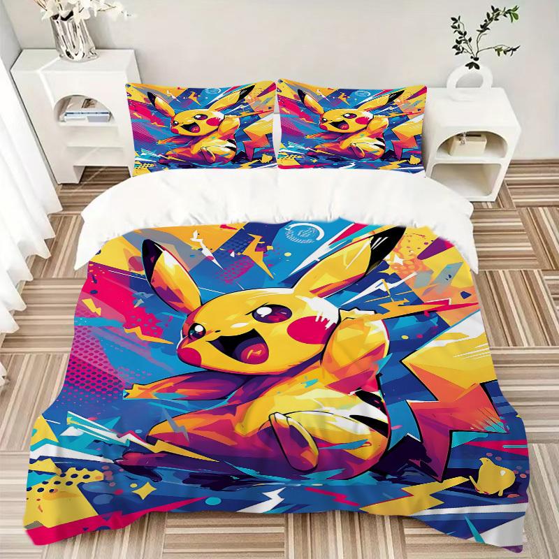 3pc Pikachu Bedding Set Guest Room Bedroom Decor Christmas Halloween Decor Birthday and Holiday Gifts- All Seasons 3pcs Quilt 119