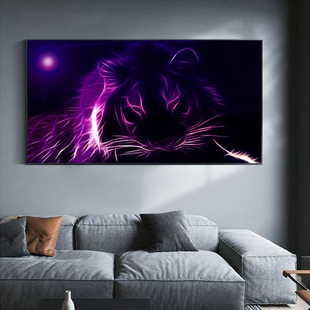 Animal Oil Painting Lion Peak Moon View Abstract Art Canvas Painting Living Room Corridor Office Home Decoration Mural No Frame
