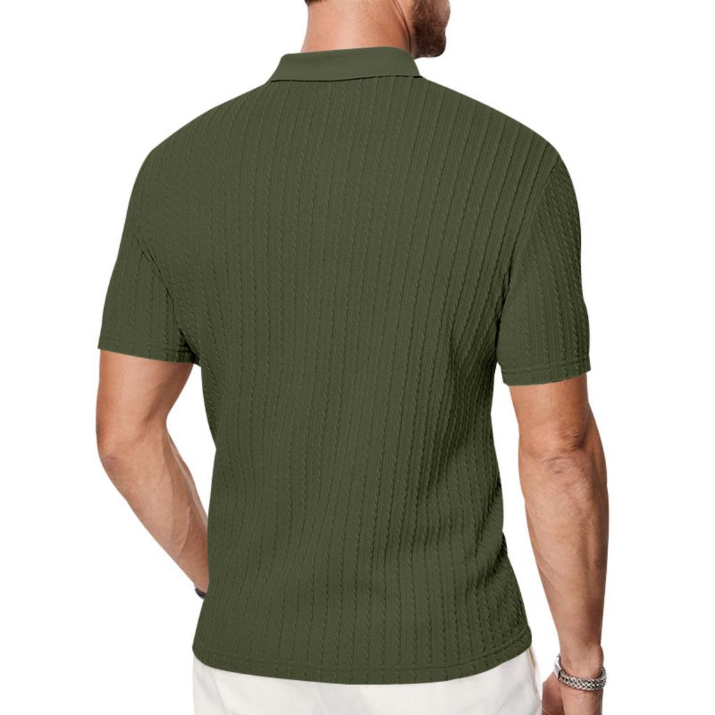Maglia Polo Jacquard a Maglia Estensibile con Texture Osso di Serpente da Uomo a Manica Corta Casual Leggera Traspirante Top Estivo