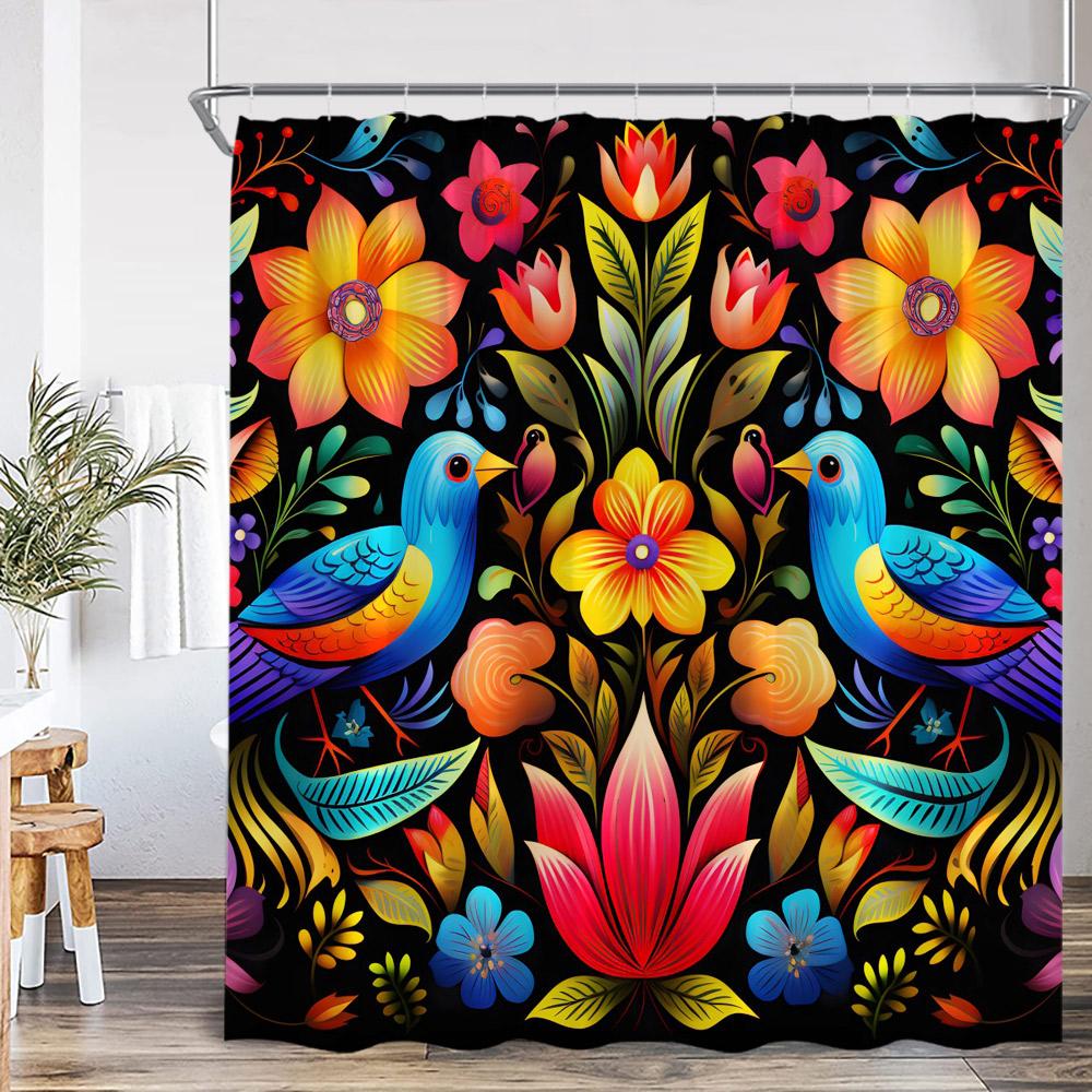 Boho Floral Vintage Shower Curtain Home Decor for Retro Bohemian Flower Herb Plant Bathroom Polyester Bath Curtain with Hook