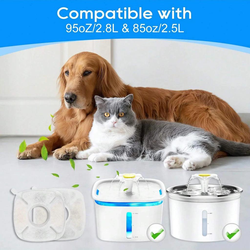 Cat Fountain Replacement Filters for 95oz/2.8L Automatic Pet Fountain, Include 8 Replacement Filters & 8 Pre-Filter Sponges
