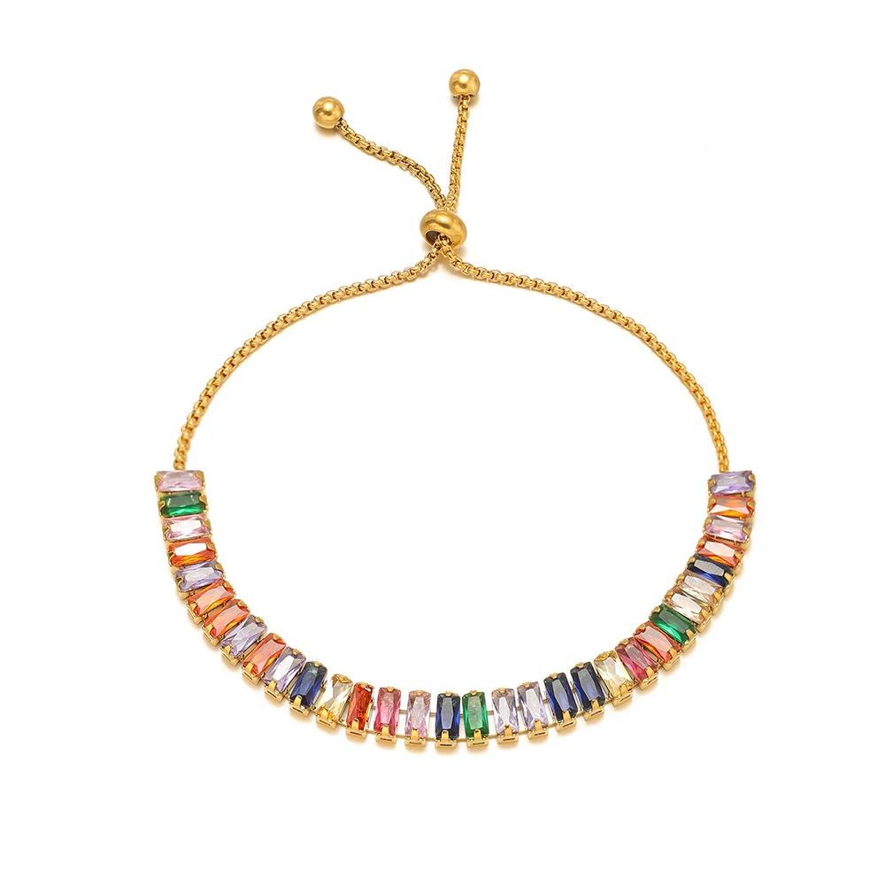 1pc AAA Cubic Zirconia Stone Bracelets Gold Color Stainless Steel Metal Chain Bracelet for Women Punk Hip Hop Jewelry Wholesale