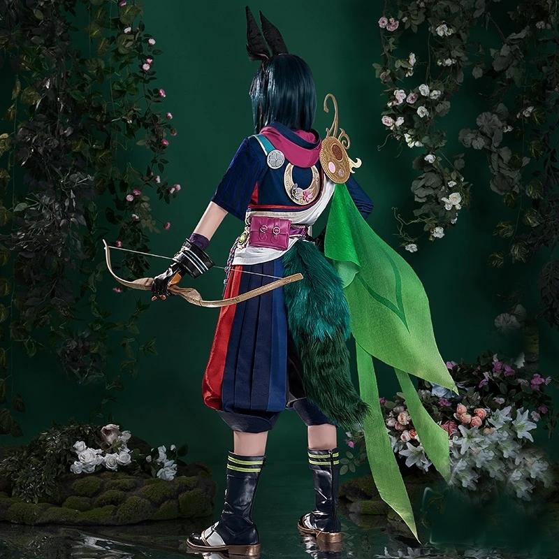 Genshin Impact Tighnari Cosplay Traje Forro Hoodies Calças Cauda Peruca Uniforme Aldult Unissex Mulheres Homens Halloween Carnaval Festa Roupas Anime