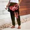 Women Butterfly Printing Pants Lace Up Elastic Waist Loose  Trousers Casual Long Pants Trousers with Pockets