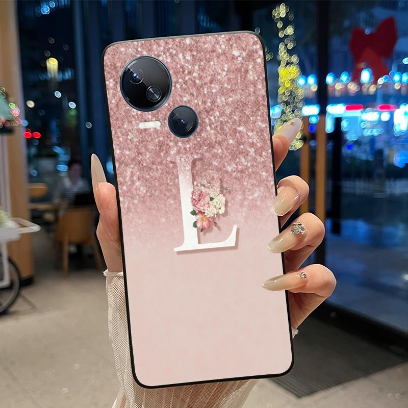 Kratzfeste Handyhülle Für Tecno Spark 10 5G Hülle Mode Neu Schwarz und Rosa Buchstabe Mit Blume Weiches Silikon Schwarze Rückseite