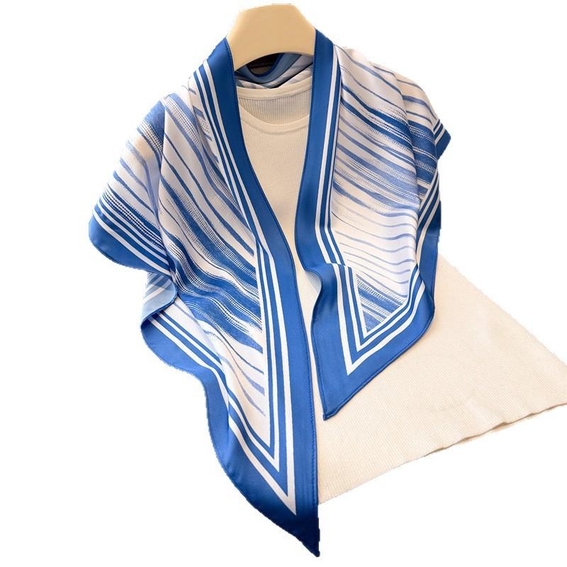 Gradual change line printing simulation silk women's scarf workplace versatile silk scarf shawl waist triangle scarf headscarf scarf