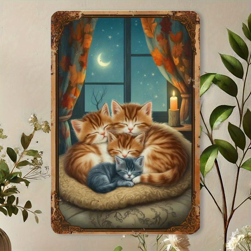 Vintage Style Metal Tin Sign Cute Cats Dogs for Cafe Interior