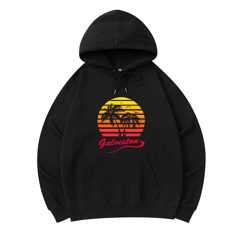 

300 GSM Men s Healthy Cotton Hoodies Galveston Texas Tropical Sunset Print Premium Cotton Sweatshirt