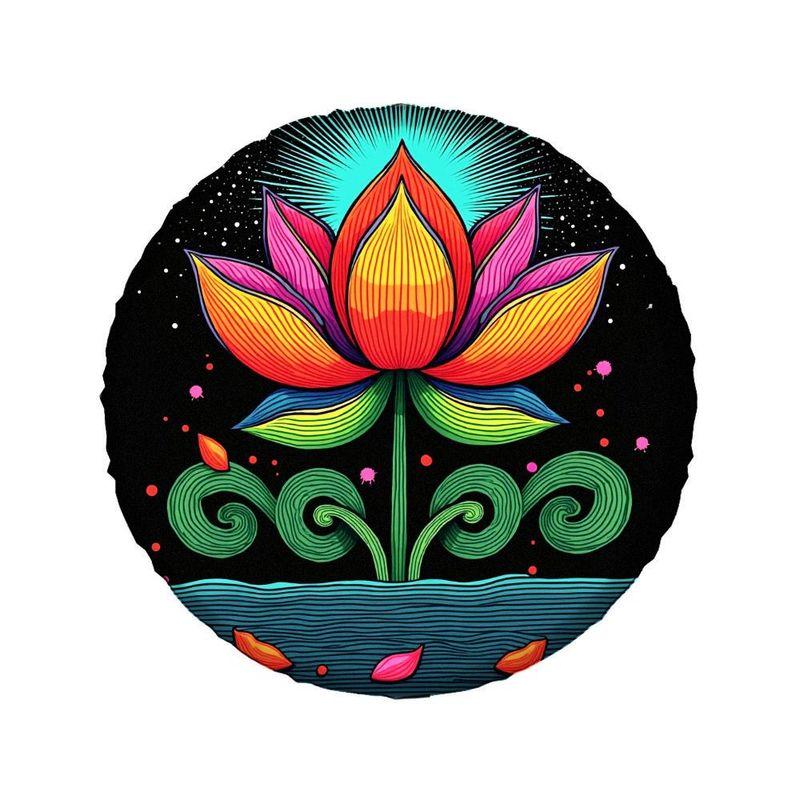 Dazzling For Lotus Radiance Blossoming In A Starry Universe Themed Polyester Fiber Spare Tire Cover - Aesthetic Line Art Totem