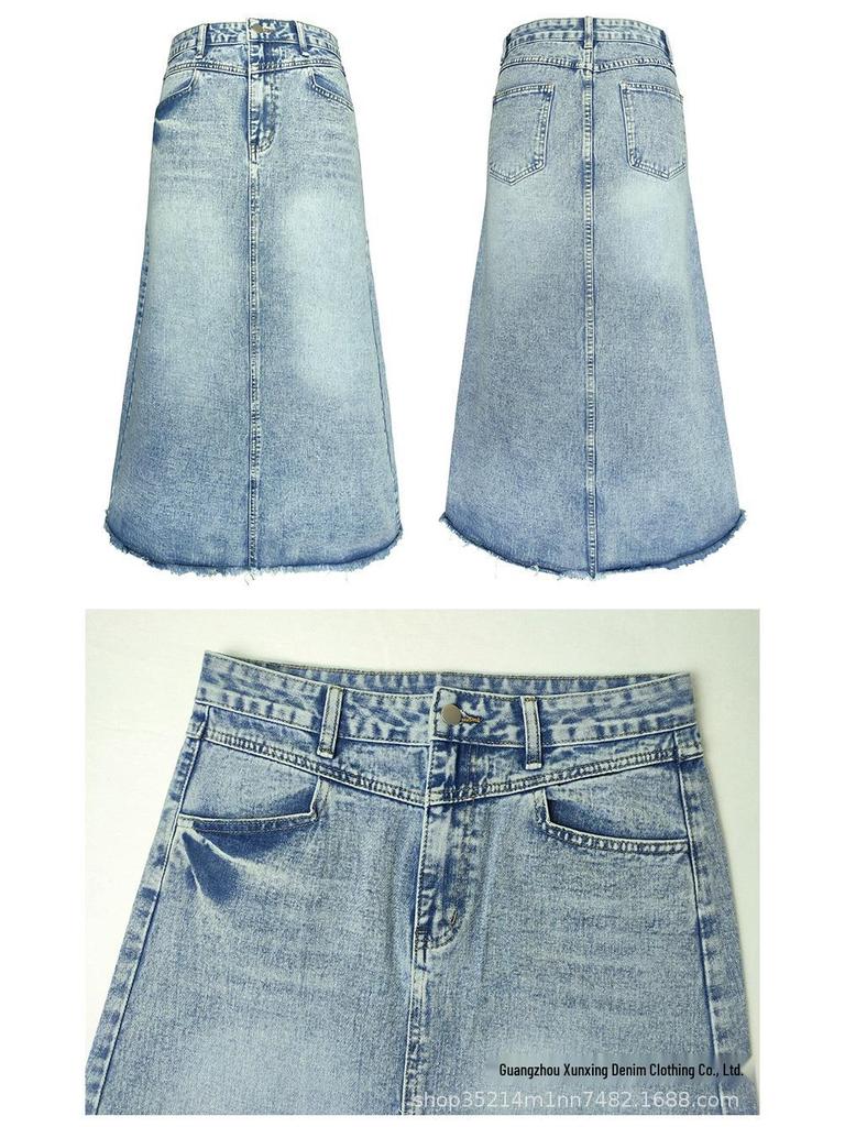 Women's High Waist Retro Denim A-line Skirt - Slimming Mid-length for Spring, Summer & Autumn