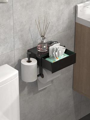 1pc Toilet Paper Holder With Storage Box, Black, With Storage Shelf, Upgraded Drawer Design Bathroom Tissue Dispenser,Bathroom Storage Rack