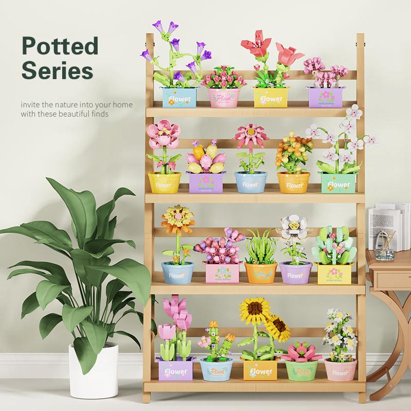 Flower Succulent Potted Model Building Block Diy Eternal Bouquet Home Desk Plant Decor Brick Girl Gift Children Toy