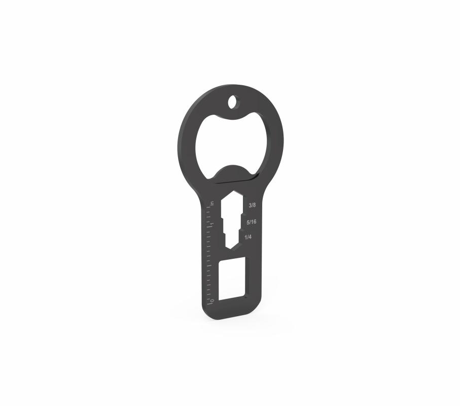 Black Stainless Steel Multi-Tool Keychain Bottle Opener with Wrench & Ruler Functions Metal Material