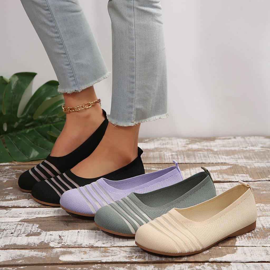 Fashion Women Flats Shoes Round Head Shallow Mouth Loafers Spring Knitted Flat Shoes Ladies Breathable Casual Comfortable Women Shoes