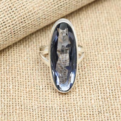 Iolite Gemstone Solid 925 Sterling Silver Handmade Oval Shape Ring Filles Bijoux
