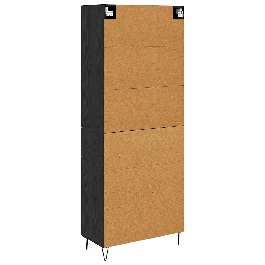 Highboard 2 pcs Black Oak Effect Engineered Wood and Glass