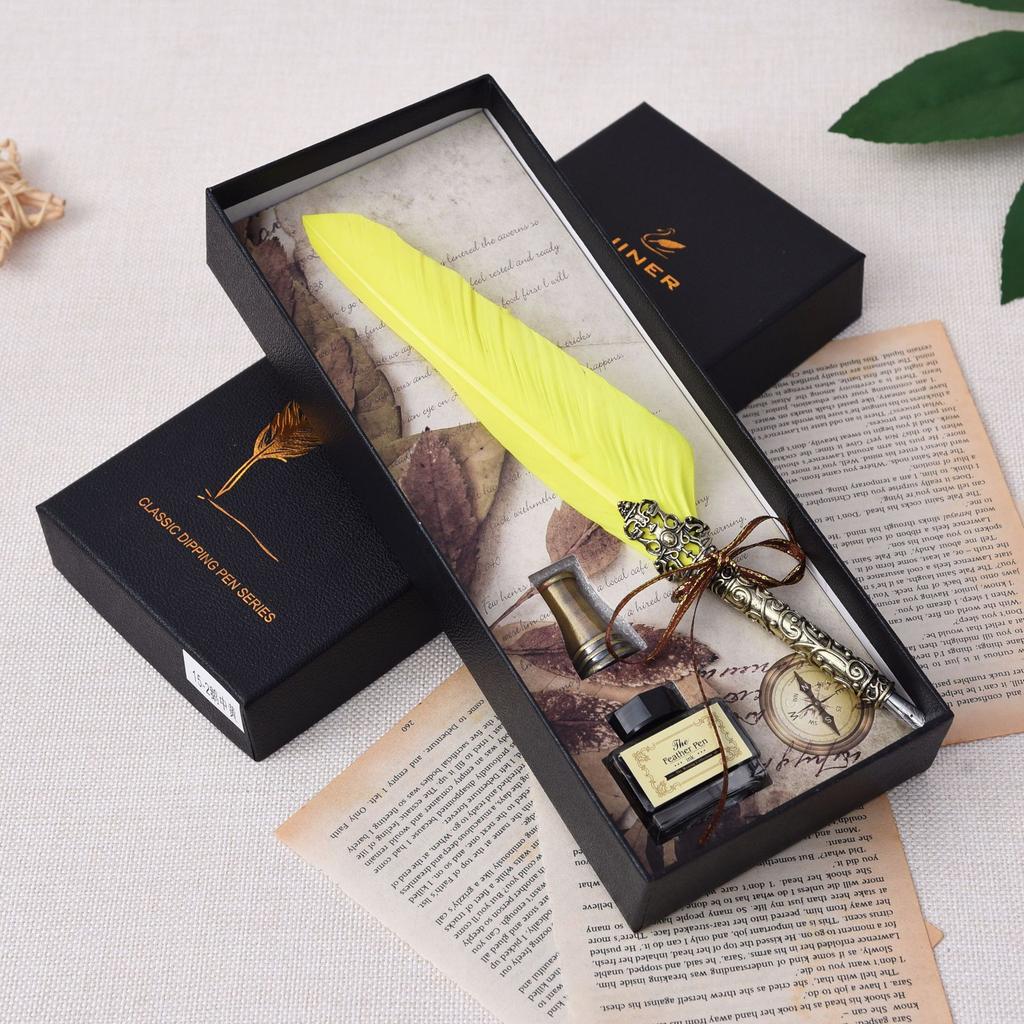 Federkiel, Tintenfass-Set, Füllfederhalter Klassischer Schreibstil Weihnachtsgeschenk