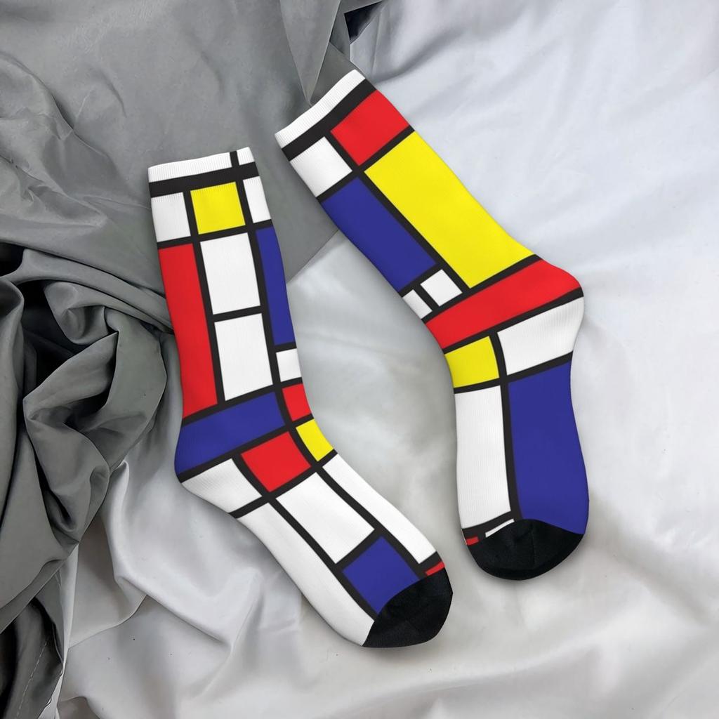 Piet Mondrian Socken Abstrakte Geometrische Kunst Rot Blau Gelb Rechtecke Strümpfe Herren Radsocken Herbst Antibakterielle Socken