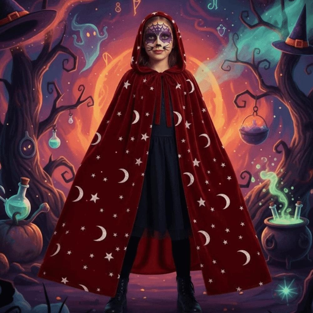 Soft Fabric Velvet Hooded Cloak Foil Printed Costume Robe Gothic Party Apparel  Photoshoot