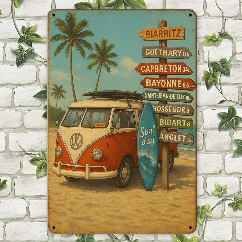 Vintage Surf Van Metal Sign, 20x30cm Retro Beach Wall Art.