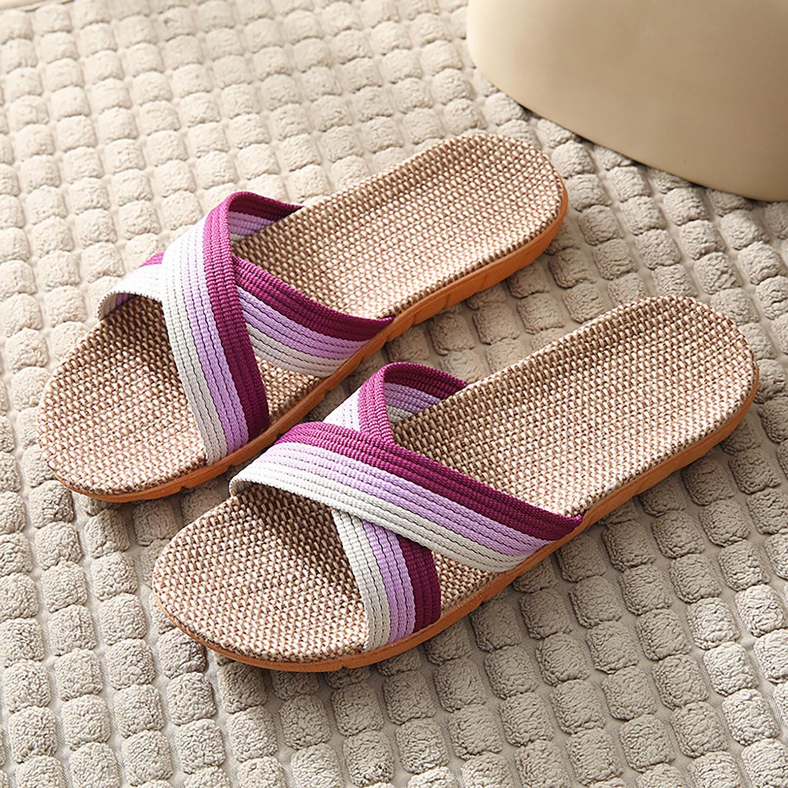 

Женские летние тапочки, домашние тапочки для пары, льняные повседневные тапочки 39 фиолетовый