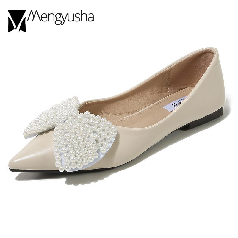 Мода 2024 Туфли-стринги с бусинами и бантом Женские балетки на мягкой подошве Кожаные — фото 7