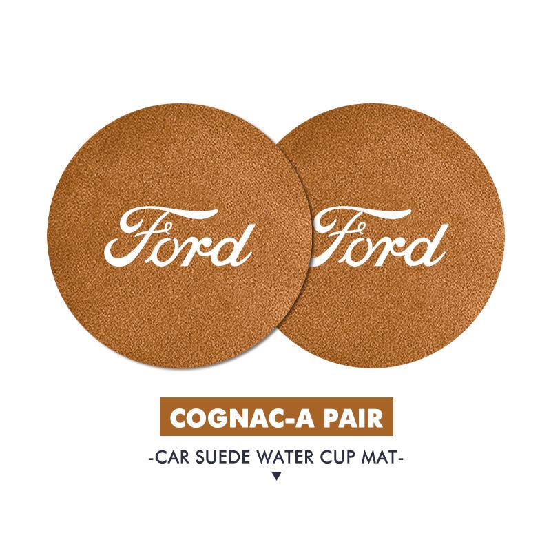 LLKF5 For Ford 2PCS Car Suede Coaster Water Cup Holder Anti-slip Pad Mat Auto Accessories Mk2 Mk3 Ranger Mondeo Mk4 S-MAX Kuga Mustang