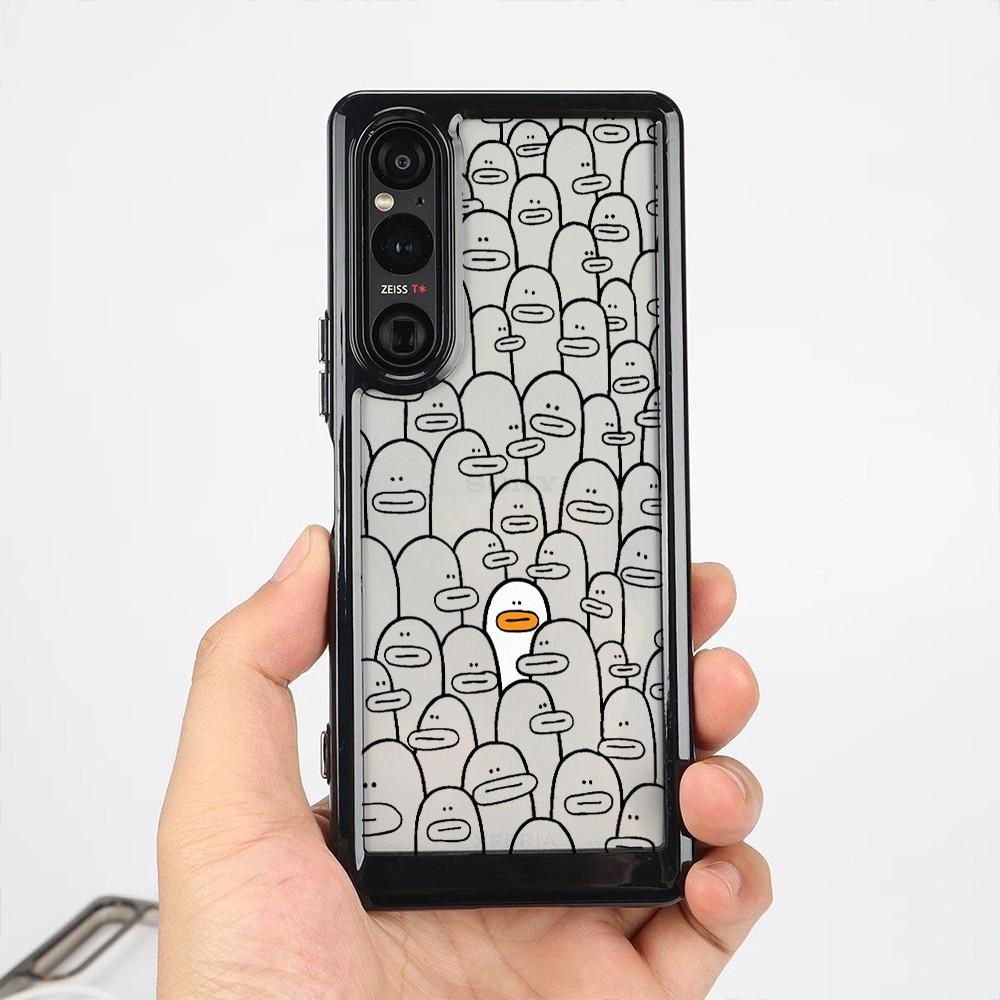 "Cute Duck"Hard Transparent Phone Case For Sony Xperia 1 V VI VII VIII Xperia 5 V Xperia 10 V VI VII/ Shockproof Sony Cover