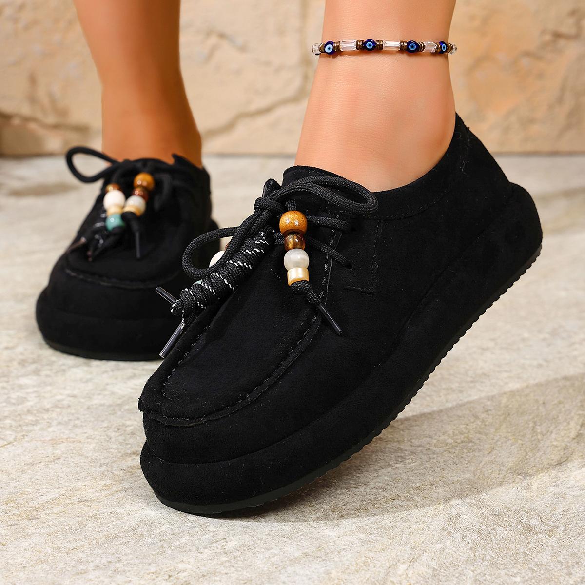 

Fashion 2025 Retro Women Flat Sneakers Spring Autumn Trend Outdoor Sneakers Women New Round Toe Lace-up Shoes for Women Zapatos De Mujer 35 чёрный
