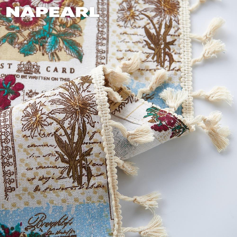 1PC NAPEARL Retro Botanical Pattern Oven Skirt, Tassel Edge Insulated Decoration Oven Door Curtain for Oven Cabinet Kitchen Home Decor