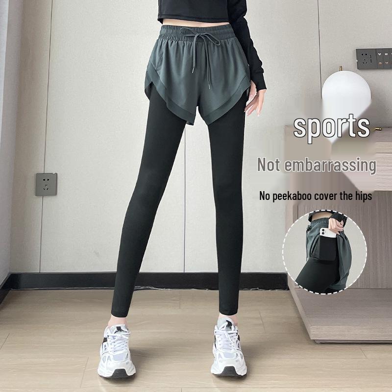

Women s Black Two-in-One Elastic Yoga Pants for Autumn Small фіолетовий