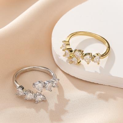 Love Diamond Cuff Rings For Women Inlaid Zirconia Copper Adjustable Finger Accessory