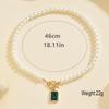 Versatile European & American Fashion Beaded Imitation Pearl Necklace with Emerald Pendant