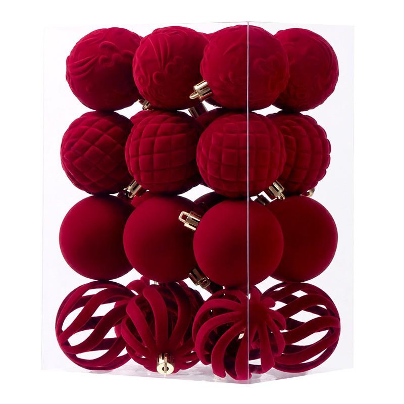 24pcs 6cm Flocked Christmas Ornament Balls Tree Decoration - Modern Minimalist Holiday Decor In Green Ivory Pink Camel